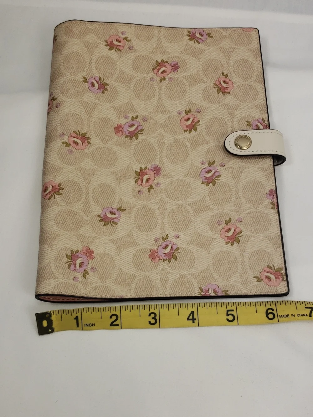 Coach Floral Notebook Cover with Signature Print - Beige and Pink
